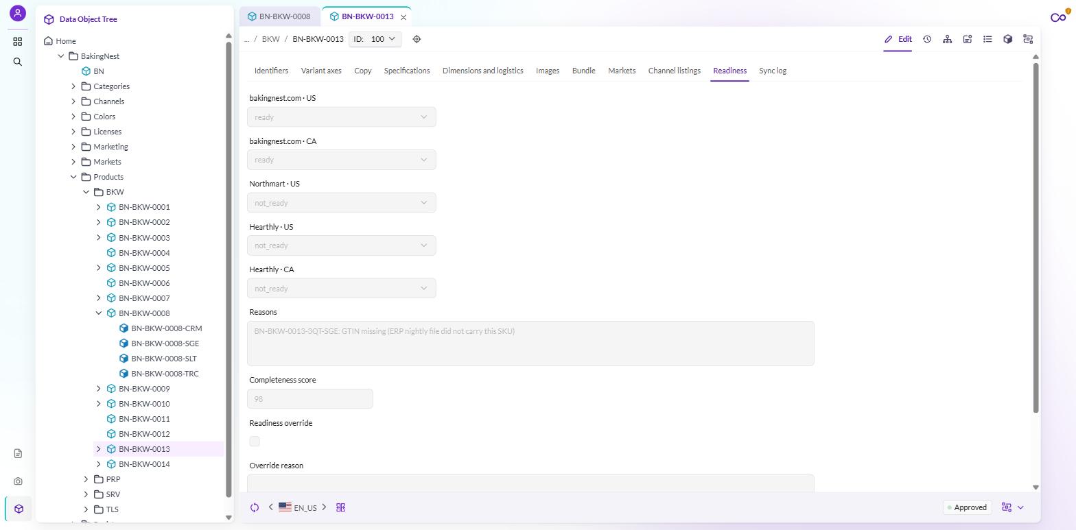 The editing screen inside the demo, showing a product record